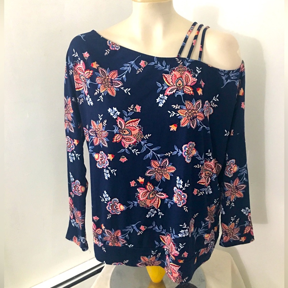 White Burch cold shoulder blouse top blue floral